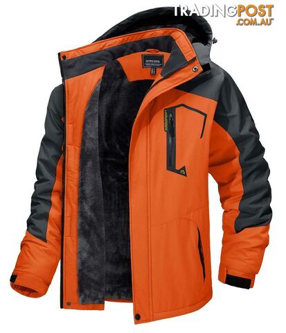 Orange Gray / XL (US S)Zippay Fleece Lining Mountain Jackets Mens Hiking Jackets Outdoor Removable Hooded Coats Ski Snowboard Parka Winter Outwear