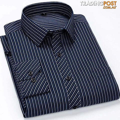 2105 / 43 - 4XLZippay Mens Casual Business Long Sleeved Shirt Classic Plaid Striped Male Social Dress Oversized Shirts