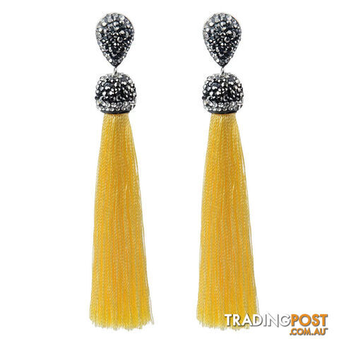 YellowZippay Long Tassel Earrings Handmade Bohemian Unusual Silk Crystal Dangle Drop Hanging Earrings