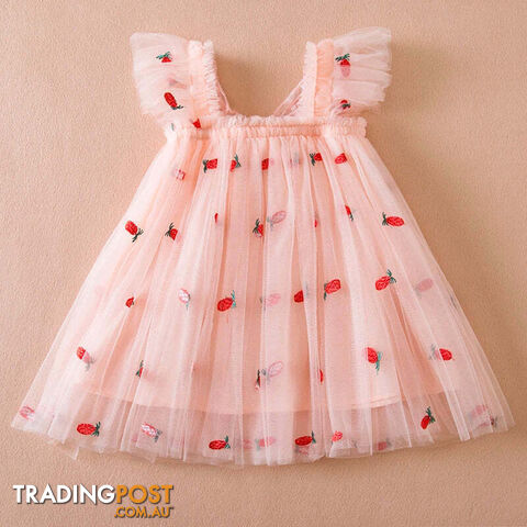 A01959-F / 18-24MZippay Butterfly Mesh Flying Sleeve Dress Girls Dresses Girls Summer Casual Wear Children's Clothes