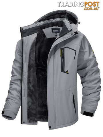 Light Gray / 5XL (US XL)Zippay Fleece Lining Mountain Jackets Mens Hiking Jackets Outdoor Removable Hooded Coats Ski Snowboard Parka Winter Outwear