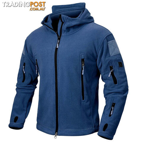 Navy Blue / MZippay Winter Tactical Fleece Jacket Men Warm Polar Outdoor Hoodie Coat Multi-Pocket Casual Full Zip Sport Hiking Jacket