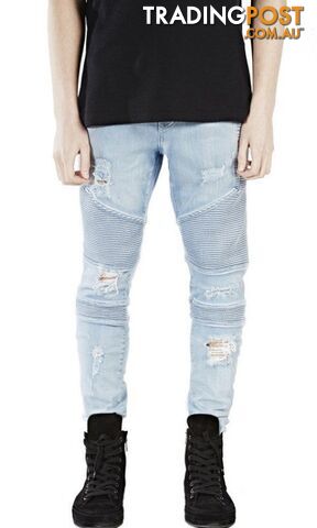 1801 light blue / 31Zippay represent clothing designer pants slp blue/black destroyed mens slim denim straight biker skinny jeans men ripped jeans 28-38