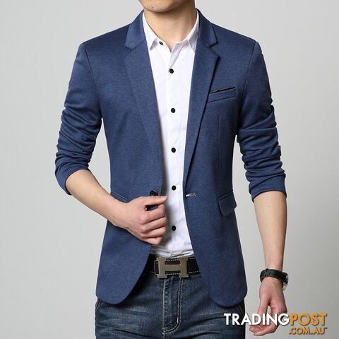 3625 blue / 4XLZippay Slim Fit Casual jacket Cotton Men Blazer Jacket Single Button Gray Mens Suit Jacket Autumn Patchwork Coat Male Suite