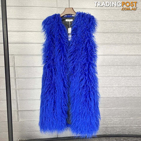 Blue / LZippay Faux Fur Women Long Vest Colorful Warm Faux Fur Big Size Plush Coats Female Jacket Autumn Winter Furry