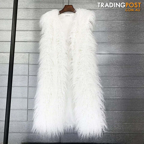 White / MZippay Faux Fur Women Long Vest Colorful Warm Faux Fur Big Size Plush Coats Female Jacket Autumn Winter Furry