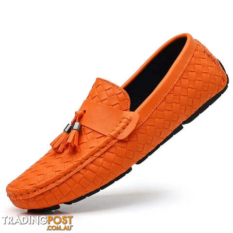orange / 47Zippay Designer Leather Casual Shoes for Men High Quality Fashion Comfortable Man's Loafers Flats Driving Shoes