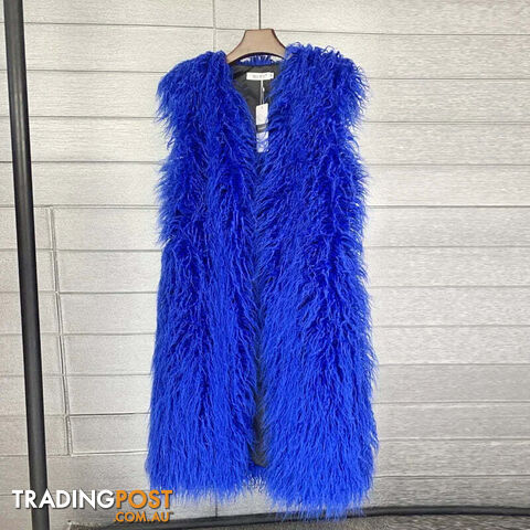 Blue / XLZippay Faux Fur Women Long Vest Colorful Warm Faux Fur Big Size Plush Coats Female Jacket Autumn Winter Furry