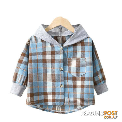 Blue / 2T(80-90CM)Zippay Children's Hooded Shirts Kids Clothes Baby Boys Plaid Shirts Coat for Spring Autumn Girls Long-Sleeve Jacket Bottoming Clothing