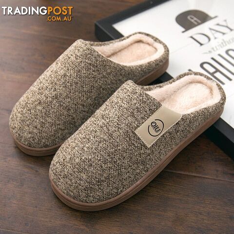 Coffee / 40Zippay Men Winter Warm Slippers Fur Slippers Men Boys Plush Slipper Cotton Shoes Non-slip Solid Color Home Indoor Casual Slippers