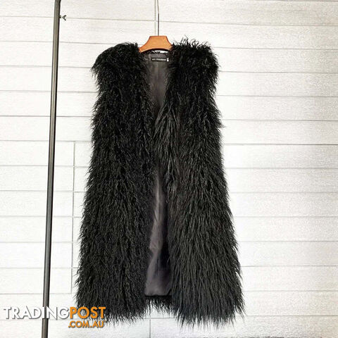 Black / LZippay Faux Fur Women Long Vest Colorful Warm Faux Fur Big Size Plush Coats Female Jacket Autumn Winter Furry