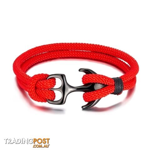 Red / 23cmZippay Anchor Bracelets Men Double strand Nautical Survival Rope Paracord Bracelet Women Black Stainless Steel Sport Buckle
