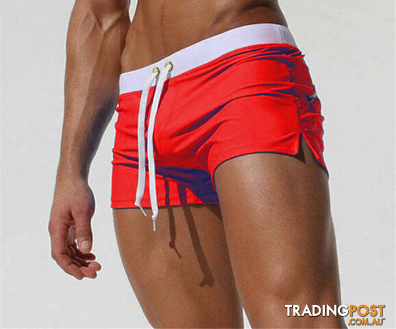 red / SZippay Swimwear Men Breathable Men's Swimsuits Swim Trunks Boxer Briefs Sunga Swim Suits Maillot De Bain Beach Shorts