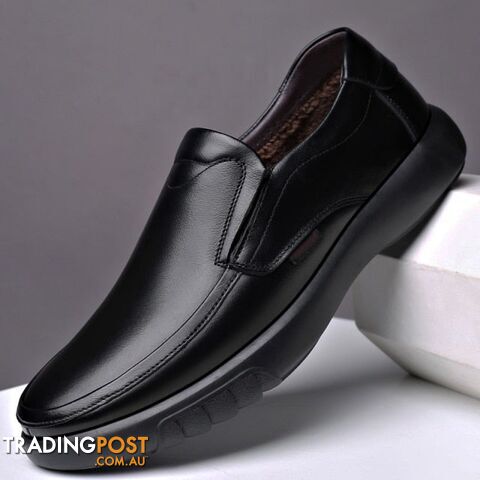 Black winter warm / 6.5Zippay Genuine Leather Microfiber shoes Soft Anti-slip Rubber Loafers Man Casual Leather Shoes
