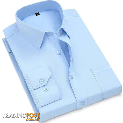 Pure Blue / 47 - 8XLZippay Mens Casual Business Long Sleeved Shirt Classic Plaid Striped Male Social Dress Oversized Shirts