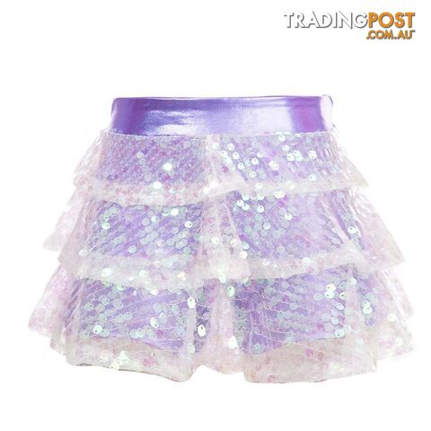 Lavender / 8Zippay Kids Girls Shiny Sequins Tiered Ruffle Skirted Shorts Metallic Culottes for Latin Jazz Modern Dancing Stage Performance Costume