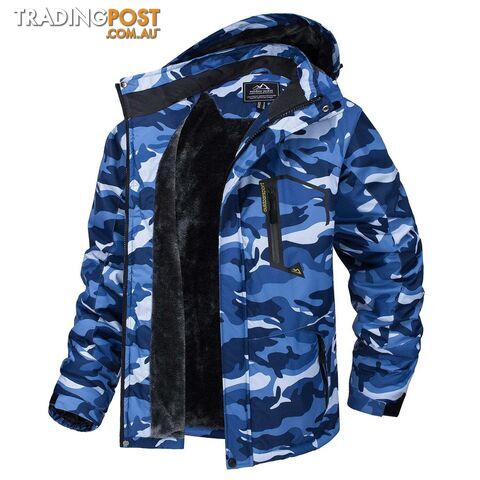 Sea Blue Camo / 3XL(US L)Zippay Fleece Lining Mountain Jackets Mens Hiking Jackets Outdoor Removable Hooded Coats Ski Snowboard Parka Winter Outwear