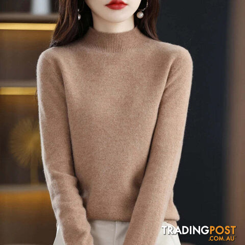 16 / MZippay 100% Pure Wool Half-neck Pullover Cashmere Sweater Women's Casual Knit Top