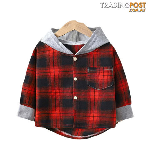 Red / 4T(100-110CM)Zippay Children's Hooded Shirts Kids Clothes Baby Boys Plaid Shirts Coat for Spring Autumn Girls Long-Sleeve Jacket Bottoming Clothing