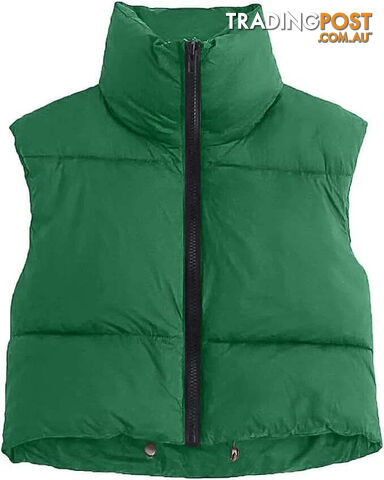 green / LZippay Women's Short Cotton Down Vest Short Stand-up Collar Warm Sleeveless Quilted Vest Outdoor Travel Jacket Tops