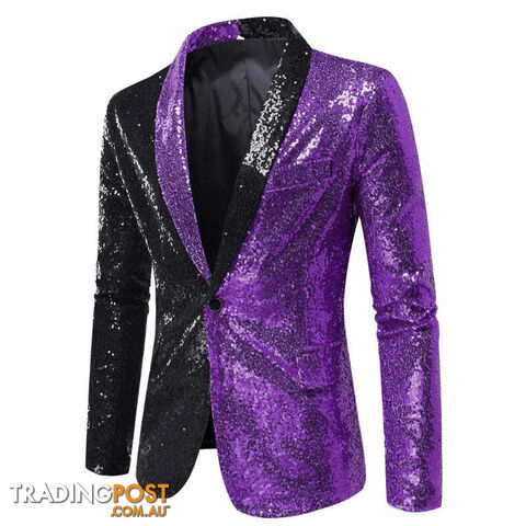 X22 Black Purple / US Size MZippay Shiny White Sequin Glitter Blazer for Men One Button Peak Collar Tuxedo Jacket Mens Wedding Groom Party Prom Stage