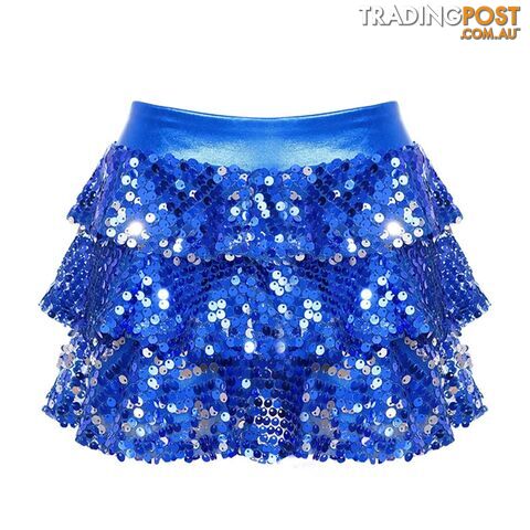 Royal Blue / 12Zippay Kids Girls Shiny Sequins Tiered Ruffle Skirted Shorts Metallic Culottes for Latin Jazz Modern Dancing Stage Performance Costume