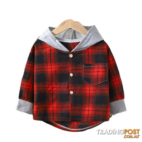 Red / 8T(130-140CM)Zippay Children's Hooded Shirts Kids Clothes Baby Boys Plaid Shirts Coat for Spring Autumn Girls Long-Sleeve Jacket Bottoming Clothing