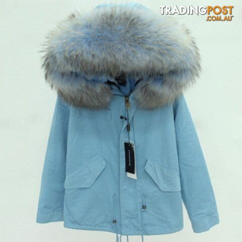 Blue parka blue fur / MZippay Women Winter Army Green Jacket Coats Thick Parkas Plus Size Real Fur Collar Hooded Outwear