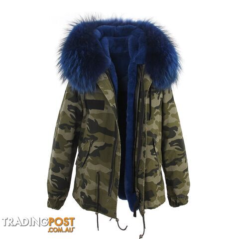 color 13 / LZippay women's army green Large raccoon fur collar hooded coat parkas outwear 2 in 1 detachable lining winter jacket brand style