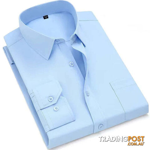 Pure Blue / 44 - 5XLZippay Mens Casual Business Long Sleeved Shirt Classic Plaid Striped Male Social Dress Oversized Shirts