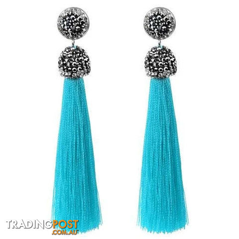 1round Sky BlueZippay Long Tassel Earrings Handmade Bohemian Unusual Silk Crystal Dangle Drop Hanging Earrings