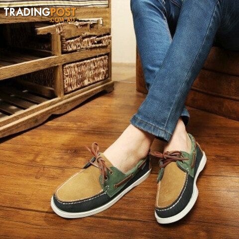 army green / 8Zippay British Style Fashion Men Boat Shoes Spring Autumn Youth Lace Up Casual Comfortable Flat Men Shoes Round Toe Men Shoes