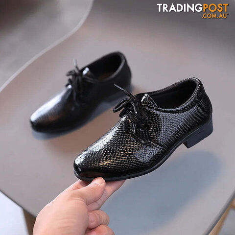 Black / 34Zippay Child Boys Black Leather Shoes Britain Style for Party Wedding Low-heeled Lace-up Kids Fashion Student School Performance Shoes