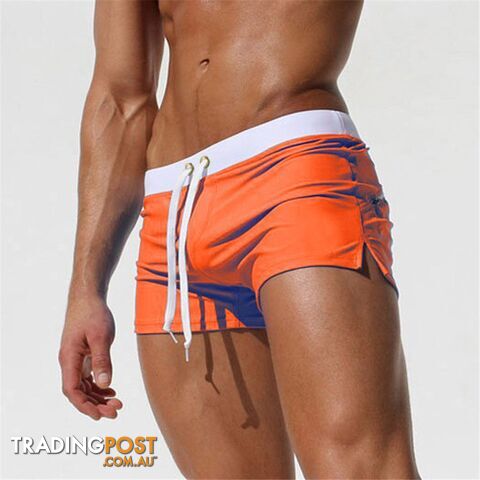 Orange / MZippay Swimwear Men Breathable Men's Swimsuits Swim Trunks Boxer Briefs Sunga Swim Suits Maillot De Bain Beach Shorts