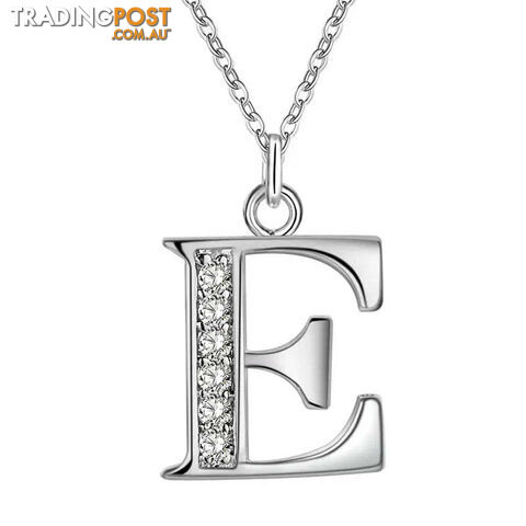 E / SilverZippay 26 Letter A-Z Silver Plated Necklace Color Jewelry Pendant Metal Stamp