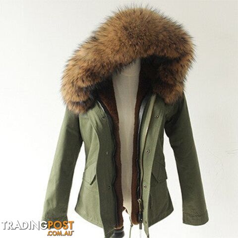 Greenparka brown fur / XXLZippay Women Winter Army Green Jacket Coats Thick Parkas Plus Size Real Fur Collar Hooded Outwear