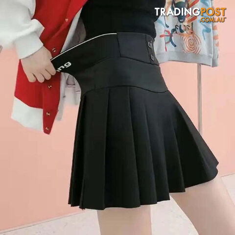 Black / XXXL (68-75KG)Zippay High Waist Women New Pleated Skirt Summer Solid Button Elastic A-line Wearing Safety Pants Fashion All-match Short Skirt