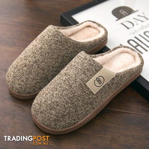 Coffee / 7Zippay Men Winter Warm Slippers Fur Slippers Men Boys Plush Slipper Cotton Shoes Non-slip Solid Color Home Indoor Casual Slippers