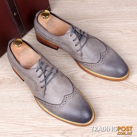 Gray / 7.5Zippay Men's carved genuine leather brogue shoes man oxford bullock flats shoe vintage lace up casual business gentle dress