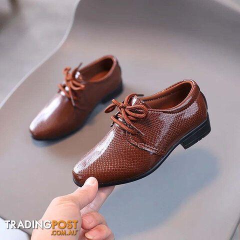Brown / 23Zippay Child Boys Black Leather Shoes Britain Style for Party Wedding Low-heeled Lace-up Kids Fashion Student School Performance Shoes