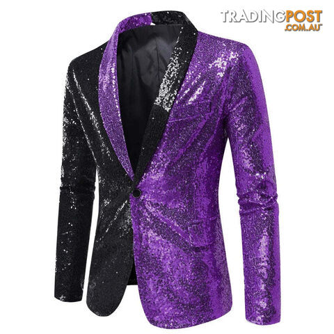 X22 Black Purple / US Size SZippay Shiny White Sequin Glitter Blazer for Men One Button Peak Collar Tuxedo Jacket Mens Wedding Groom Party Prom Stage