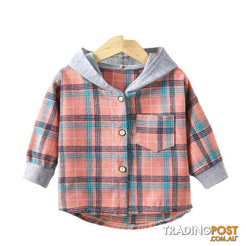 Pink / 7T(120-130CM)Zippay Children's Hooded Shirts Kids Clothes Baby Boys Plaid Shirts Coat for Spring Autumn Girls Long-Sleeve Jacket Bottoming Clothing
