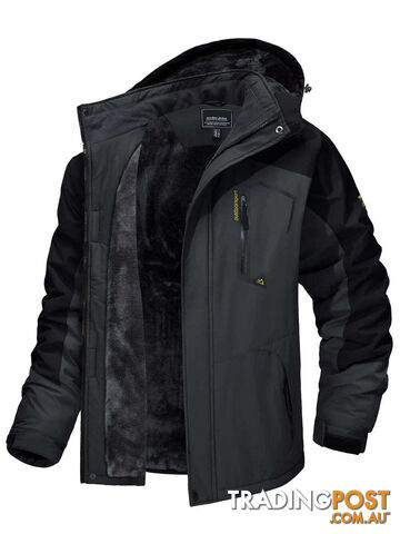 Gray with Black / 5XL (US XL)Zippay Fleece Lining Mountain Jackets Mens Hiking Jackets Outdoor Removable Hooded Coats Ski Snowboard Parka Winter Outwear