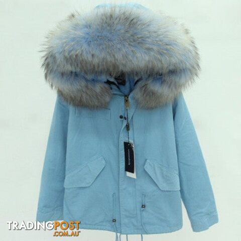 Blue parka blue fur / LZippay Women Winter Army Green Jacket Coats Thick Parkas Plus Size Real Fur Collar Hooded Outwear