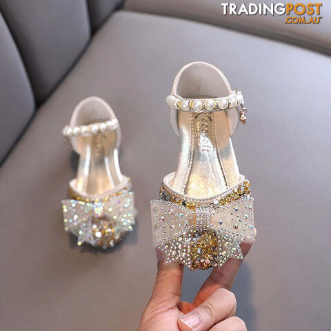 SHF005 Gold / CN 29 insole 18cmZippay Summer Girls Sandals Fashion Sequins Rhinestone Bow Girls Princess Shoes Baby Girl Shoes Flat Heel Sandals