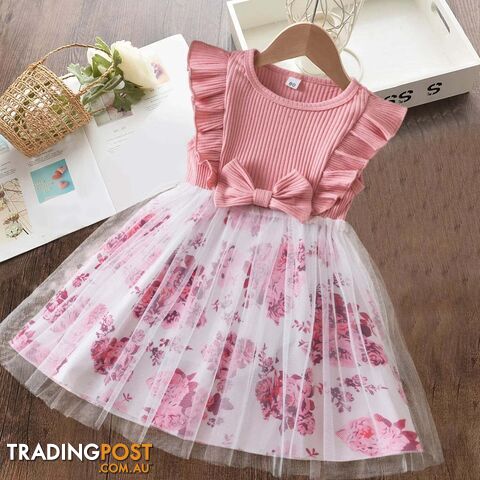 A01985-F / 5TZippay Butterfly Mesh Flying Sleeve Dress Girls Dresses Girls Summer Casual Wear Children's Clothes