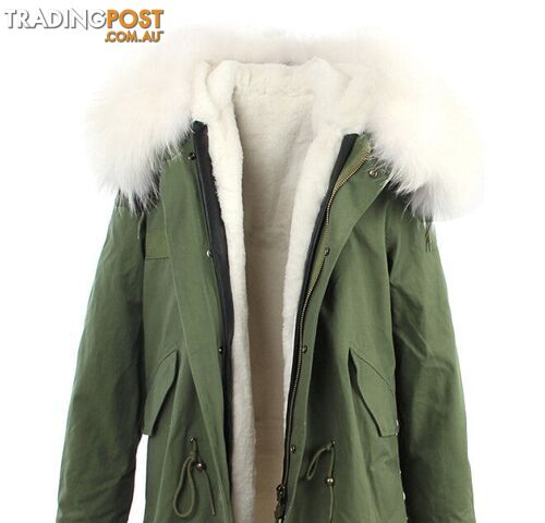 color 11 / LZippay women's army green Large raccoon fur collar hooded coat parkas outwear 2 in 1 detachable lining winter jacket brand style