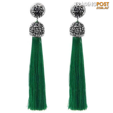 11round dark greenZippay Long Tassel Earrings Handmade Bohemian Unusual Silk Crystal Dangle Drop Hanging Earrings