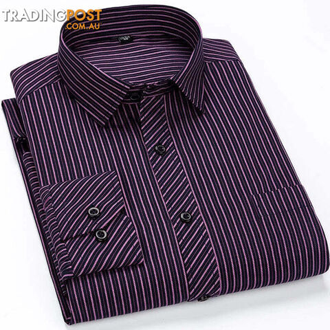 2107 / 40 - XLZippay Mens Casual Business Long Sleeved Shirt Classic Plaid Striped Male Social Dress Oversized Shirts