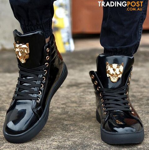 1 / 7Zippay High Top Casual Shoes For Men PU Leather Lace Up Red White Black Color Mens Casual Shoes Men High Top Shoes